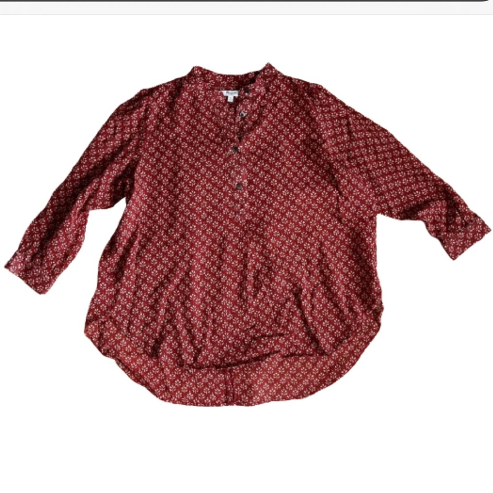 MADEWELL BURNT ORANGE 1/4 BUTTON PEASANT BLOUSE (XS)